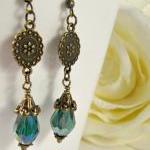 Teal long earrings, dangle,..