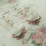 Pink long flower earrings, ..