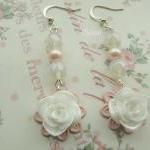 Pink long flower earrings, ..