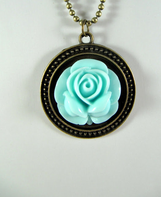 Vintage style blue rose necklace, Mother's Day, romantic jewelry