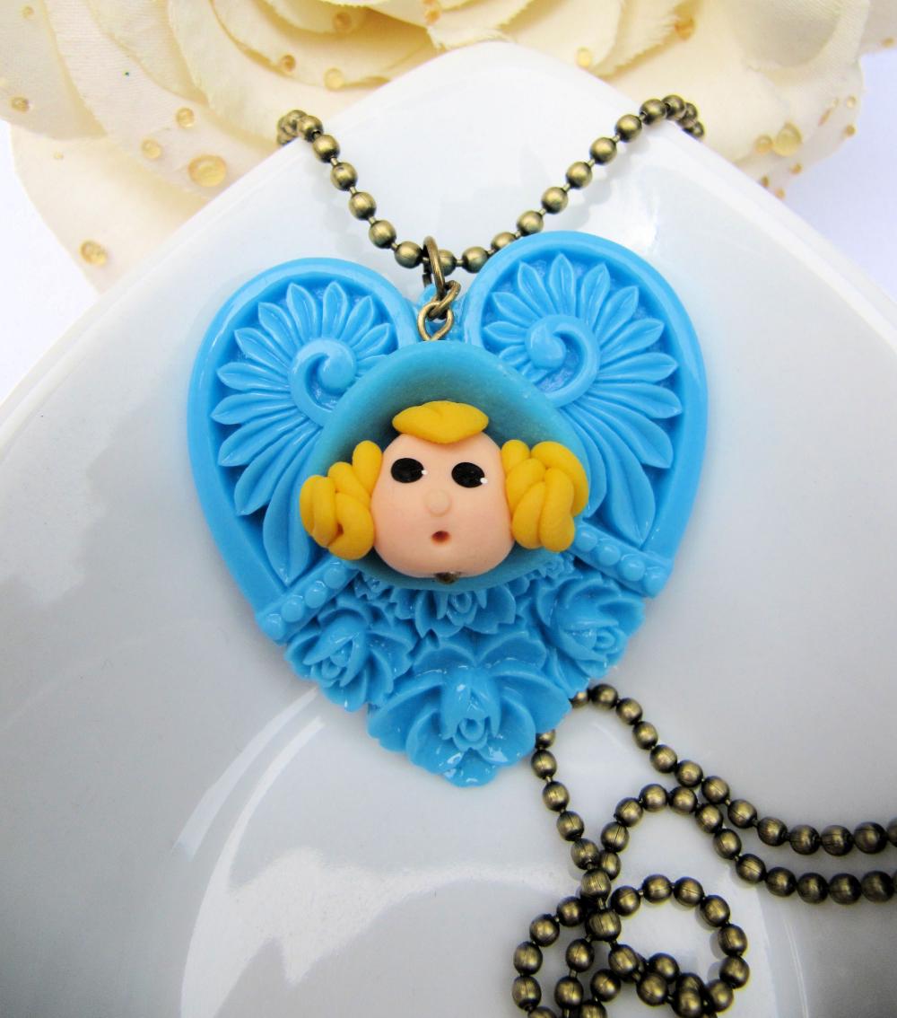 Cute large blue heart necklace, girly, cute jewelry