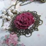 Deep pink long flower neckl..